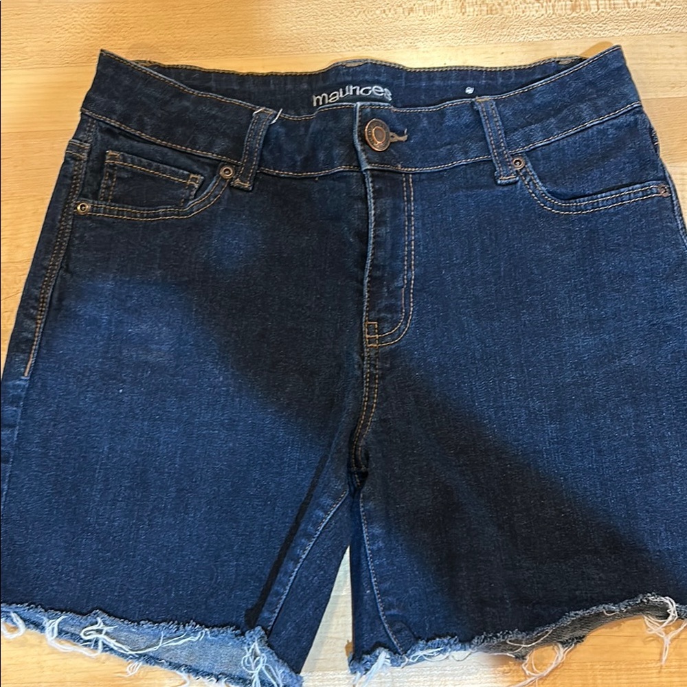 Maurices Dark Blue Frayed Denim Shorts